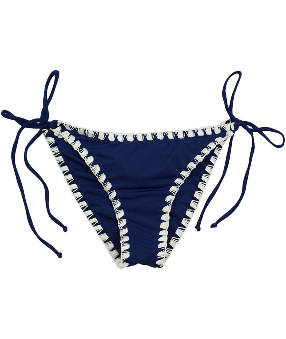 Bottoms Women's Scrunch Butt Shell Stitch Bikini Bottom - Navy White - CZ18CY8X7LN $41.55