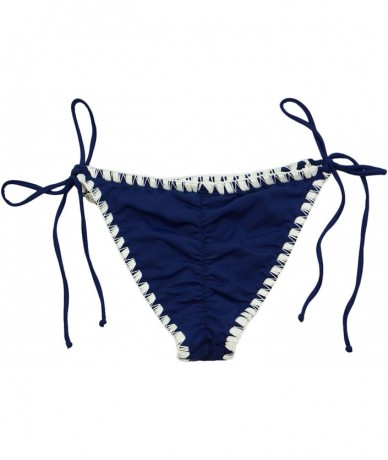 Bottoms Women's Scrunch Butt Shell Stitch Bikini Bottom - Navy White - CZ18CY8X7LN $41.55