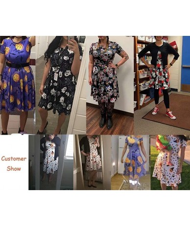 Cover-Ups Midi Dress Women Floral Summer Short-Sleeve Plus Size Scoop Neck A-line - Donut Black - CM1952I5N20 $51.68