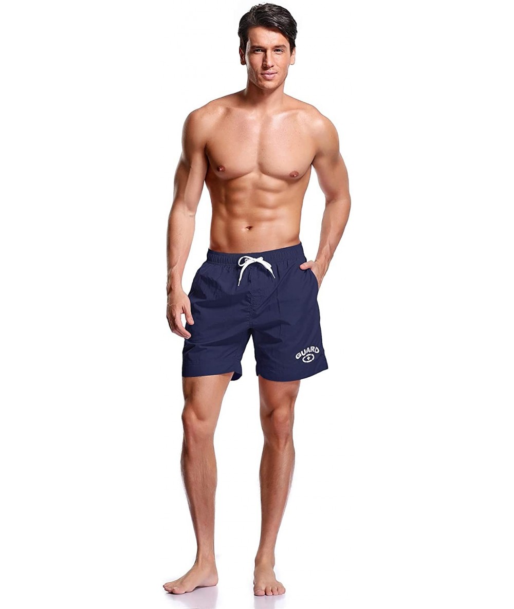 Board Shorts Men's Guard Quick Dry Mesh Lining Pockets Swim Trunks Water Shorts Swimsuit - Navy - CF18Z3CO90M $46.32