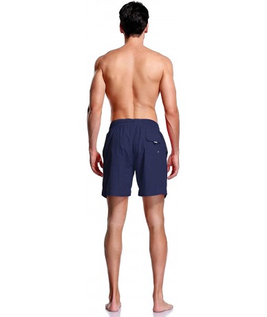 Board Shorts Men's Guard Quick Dry Mesh Lining Pockets Swim Trunks Water Shorts Swimsuit - Navy - CF18Z3CO90M $46.32