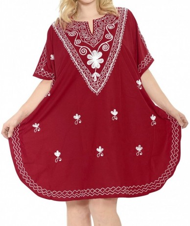 Cover-Ups Women's Midi Caftan Cover Ups Beach Evening Party Dress Embroidery A - Spooky Red_c201 - CC123JS3XZP $40.47