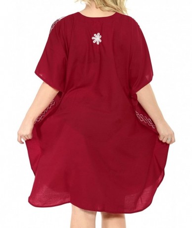 Cover-Ups Women's Midi Caftan Cover Ups Beach Evening Party Dress Embroidery A - Spooky Red_c201 - CC123JS3XZP $40.47