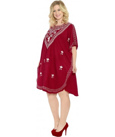 Cover-Ups Women's Midi Caftan Cover Ups Beach Evening Party Dress Embroidery A - Spooky Red_c201 - CC123JS3XZP $40.47