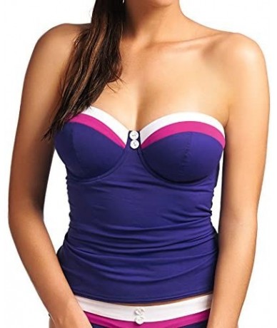 Tops Revival Underwire Bandeau Tankini Swim Top (AS3221) - Black - C511HTXSI43 $85.39