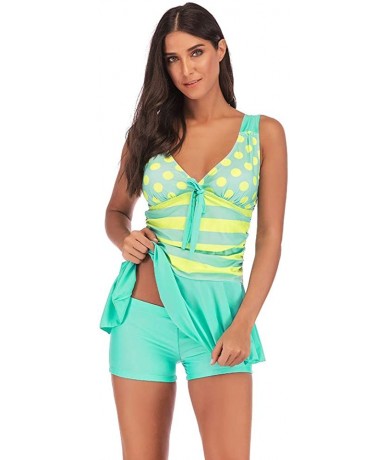 Sets Womens Plus Size Striped Tankini Set 2PC Bathing Suit Bandeau Swimsuit Camisole Top Boy Shorts Camkini Bikini Green&a - ...