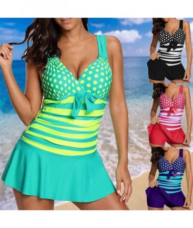 Sets Womens Plus Size Striped Tankini Set 2PC Bathing Suit Bandeau Swimsuit Camisole Top Boy Shorts Camkini Bikini Green&a - ...