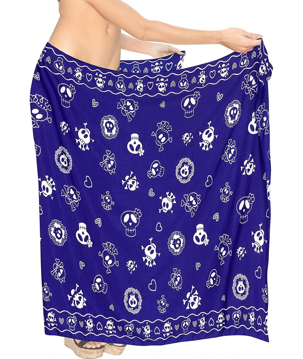 Cover-Ups Women's Skull Halloween Costume Swimsuit Pareo Cover Ups Beach Sarong C - Halloween Blue_b921 - C41885TLWAR $29.40