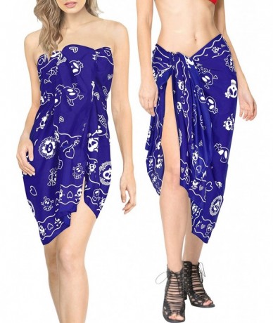 Cover-Ups Women's Skull Halloween Costume Swimsuit Pareo Cover Ups Beach Sarong C - Halloween Blue_b921 - C41885TLWAR $29.40