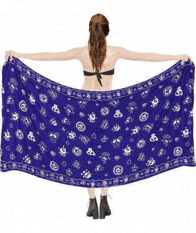 Cover-Ups Women's Skull Halloween Costume Swimsuit Pareo Cover Ups Beach Sarong C - Halloween Blue_b921 - C41885TLWAR $29.40