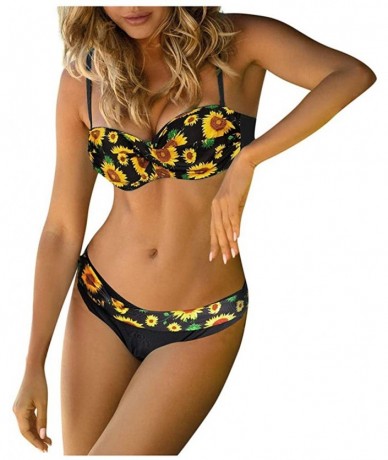 Bottoms Women Swimwear Sunflower Print Beachwear 2 Pieces Bikini Swimsuit Bathing Suit - Yellow - CC194CXA8T5 $29.28