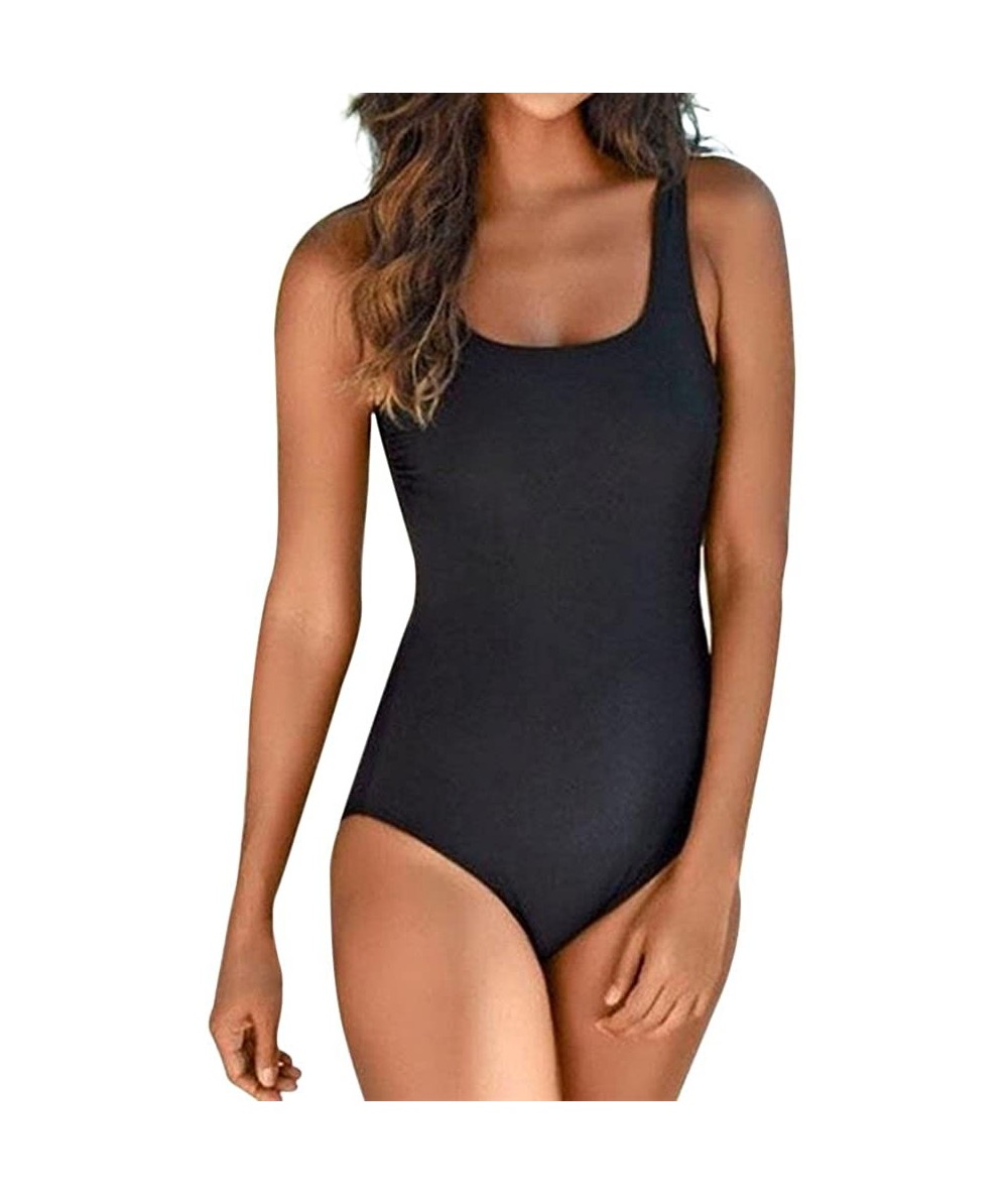 Tankinis Women's Criss Cross Athletic Training Sports One Piece Swimsuit Swimwear Bathing Suit - Black - CB18SRAUSL5 $28.51