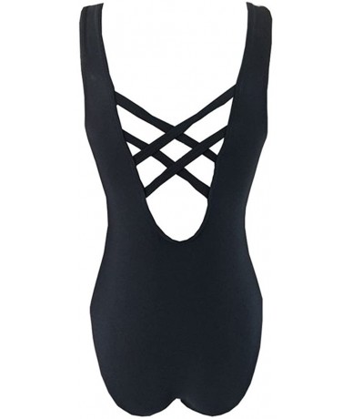 Tankinis Women's Criss Cross Athletic Training Sports One Piece Swimsuit Swimwear Bathing Suit - Black - CB18SRAUSL5 $28.51