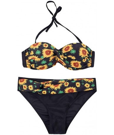 Bottoms Women Swimwear Sunflower Print Beachwear 2 Pieces Bikini Swimsuit Bathing Suit - Yellow - CC194CXA8T5 $29.28