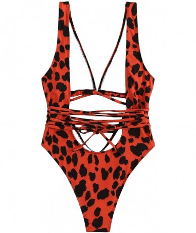 One-Pieces Women's Sexy Leopard Print Deep V Neck Criss Cross One Piece Swimwear - Multi - CP193ITDNL4 $34.00