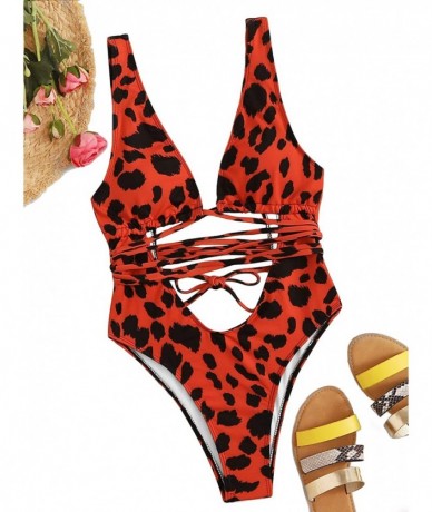 One-Pieces Women's Sexy Leopard Print Deep V Neck Criss Cross One Piece Swimwear - Multi - CP193ITDNL4 $34.00