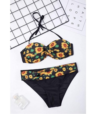 Bottoms Women Swimwear Sunflower Print Beachwear 2 Pieces Bikini Swimsuit Bathing Suit - Yellow - CC194CXA8T5 $29.28