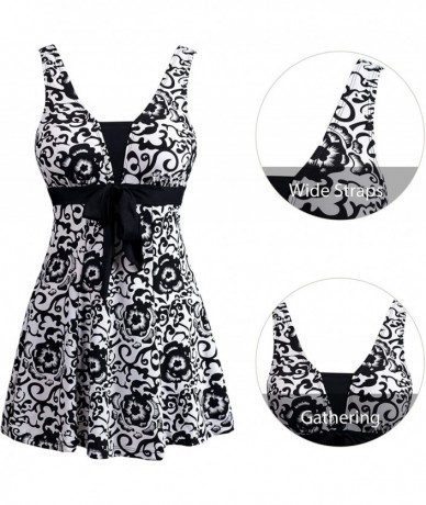 One-Pieces Women's One-Piece Oriental Porcelain Slimming Swimsuit Swimdress - Black Porcelain - CX183KYMIDD $53.38