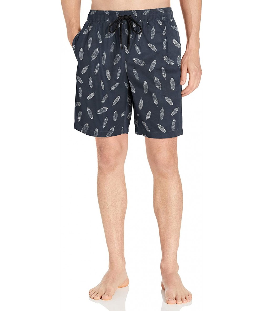 Trunks Men's 9" Inseam Swim Trunk - Navy Feather Print - CQ18KWM3EHC $33.96