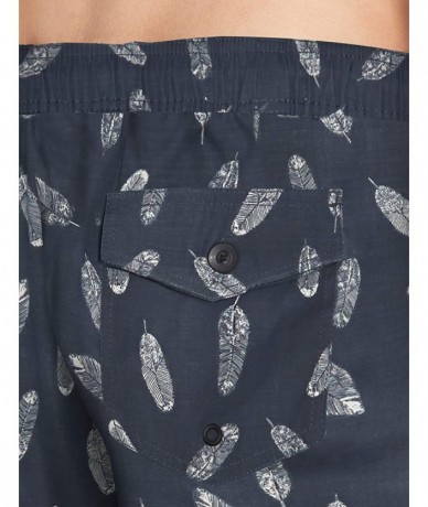 Trunks Men's 9" Inseam Swim Trunk - Navy Feather Print - CQ18KWM3EHC $33.96