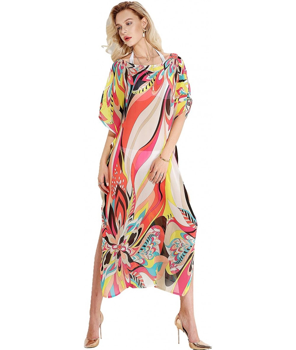 Cover-Ups Women's Chiffon Maxi Dresses Bathing Suit Cover Ups Long Robe - As Picture - C01845OQXAZ $37.48