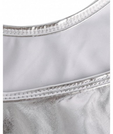 Racing Womens Sleeveless High Cut Patent Leather Thong Gymnastics Leotard - Silver - CJ18U2YHQHA $34.34