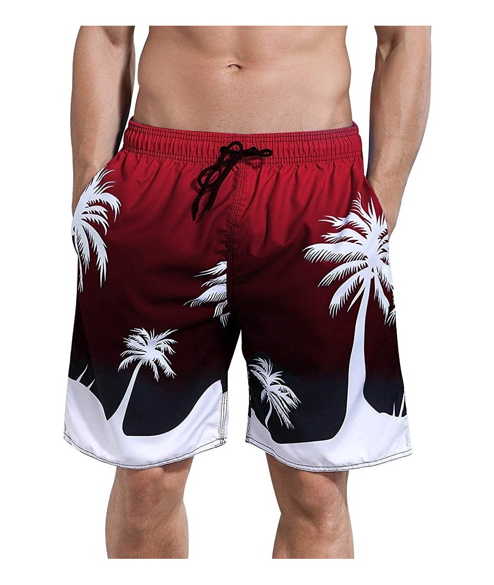 Trunks Men's Swim Trunks - Red Coconut Tree - CK194O4KZXQ $35.33