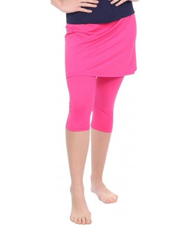 Tankinis Women's Skirted Capri Leggings for Exercise & Swim - Pink - CQ18SXDCLWO $87.26