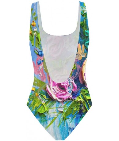 One-Pieces Women's Adjustable Strap One Piece Red Squid Monokini Swimsuit - Floral Oil Painting - C918R3TRQUR $46.64