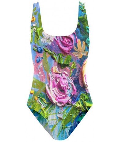 One-Pieces Women's Adjustable Strap One Piece Red Squid Monokini Swimsuit - Floral Oil Painting - C918R3TRQUR $46.64