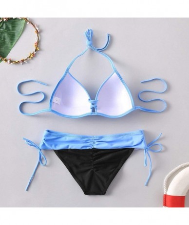 Sets Women's Swimsuit Halter Halter Strap Solid Print Bikini Set(A3-Sky Blue-XL) - A3-sky Blue - CZ196U374XS $26.75