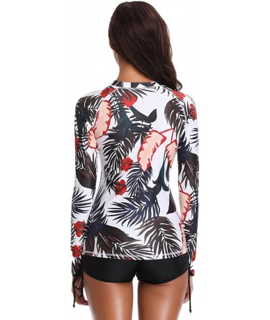 Rash Guards Women's Fashion Printing Rash Guard Long Sleeve Zip UV Protection Surfing 2 Piece Tankini Swimsuit Swimwear Set F...