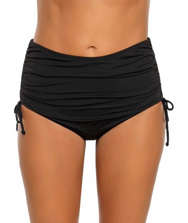 Bottoms Women's High Waist Ruched Bikini Bottom Solid Swim Shorts Tankini Brief - S Black - C618NGM8II4 $41.00