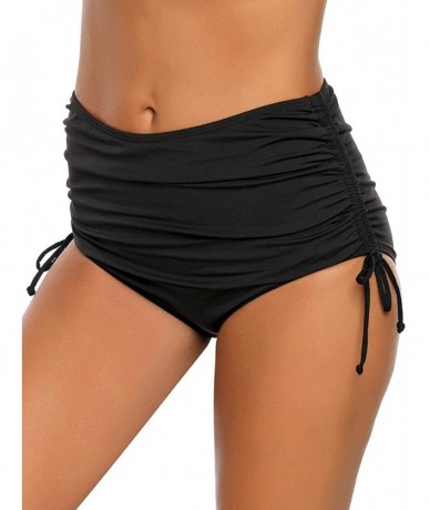 Bottoms Women's High Waist Ruched Bikini Bottom Solid Swim Shorts Tankini Brief - S Black - C618NGM8II4 $41.00