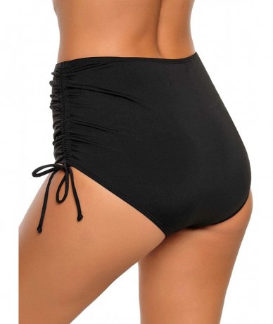 Bottoms Women's High Waist Ruched Bikini Bottom Solid Swim Shorts Tankini Brief - S Black - C618NGM8II4 $41.00