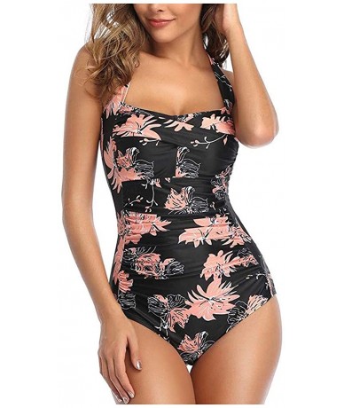 Tankinis Monokini Swimsuits Bathing-Women's Vintage Padded Push up One Piece Tummy Control Bathing Suits Plus Size Swimwear -...