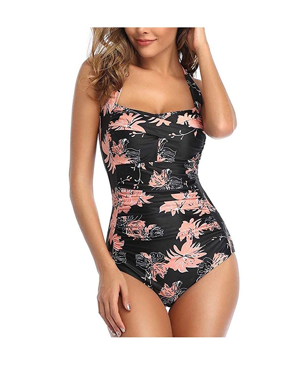 Tankinis Monokini Swimsuits Bathing-Women's Vintage Padded Push up One Piece Tummy Control Bathing Suits Plus Size Swimwear -...