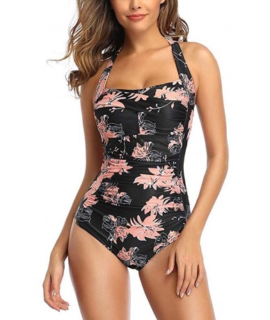 Tankinis Monokini Swimsuits Bathing-Women's Vintage Padded Push up One Piece Tummy Control Bathing Suits Plus Size Swimwear -...