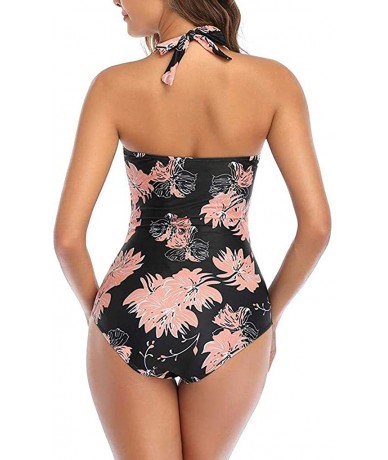 Tankinis Monokini Swimsuits Bathing-Women's Vintage Padded Push up One Piece Tummy Control Bathing Suits Plus Size Swimwear -...