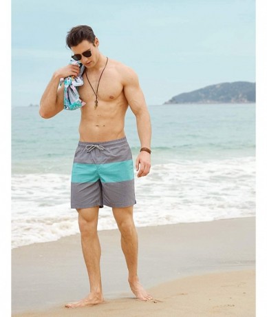 Trunks Mens Quick Dry Solid 4 Way Stretch Swim Trunks Mesh Lining Swimwear Bathing Suits - Green Striped - CF19C72L62Q $47.16