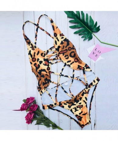 One-Pieces Women Leopard Print One Piece Swimsuit - Sharemen Swimwear Bandage High Cut Monokini Bathing Suit - Brown - CA18T0...