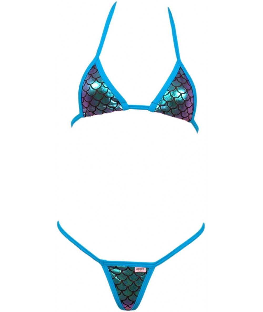 Sets Micro Scale Bikini Top and G-String (Iridescent Scale Sexy Bikini) - Neon Blue - CD18ES9GZOZ $33.10