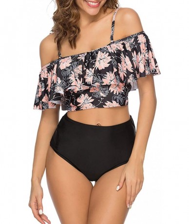 Sets Bikini Swimsuit for Women High Waisted Swimsuits Two Piece Tankini Ruffled Top with Swim Bottom Bathing Suits Black 461 ...