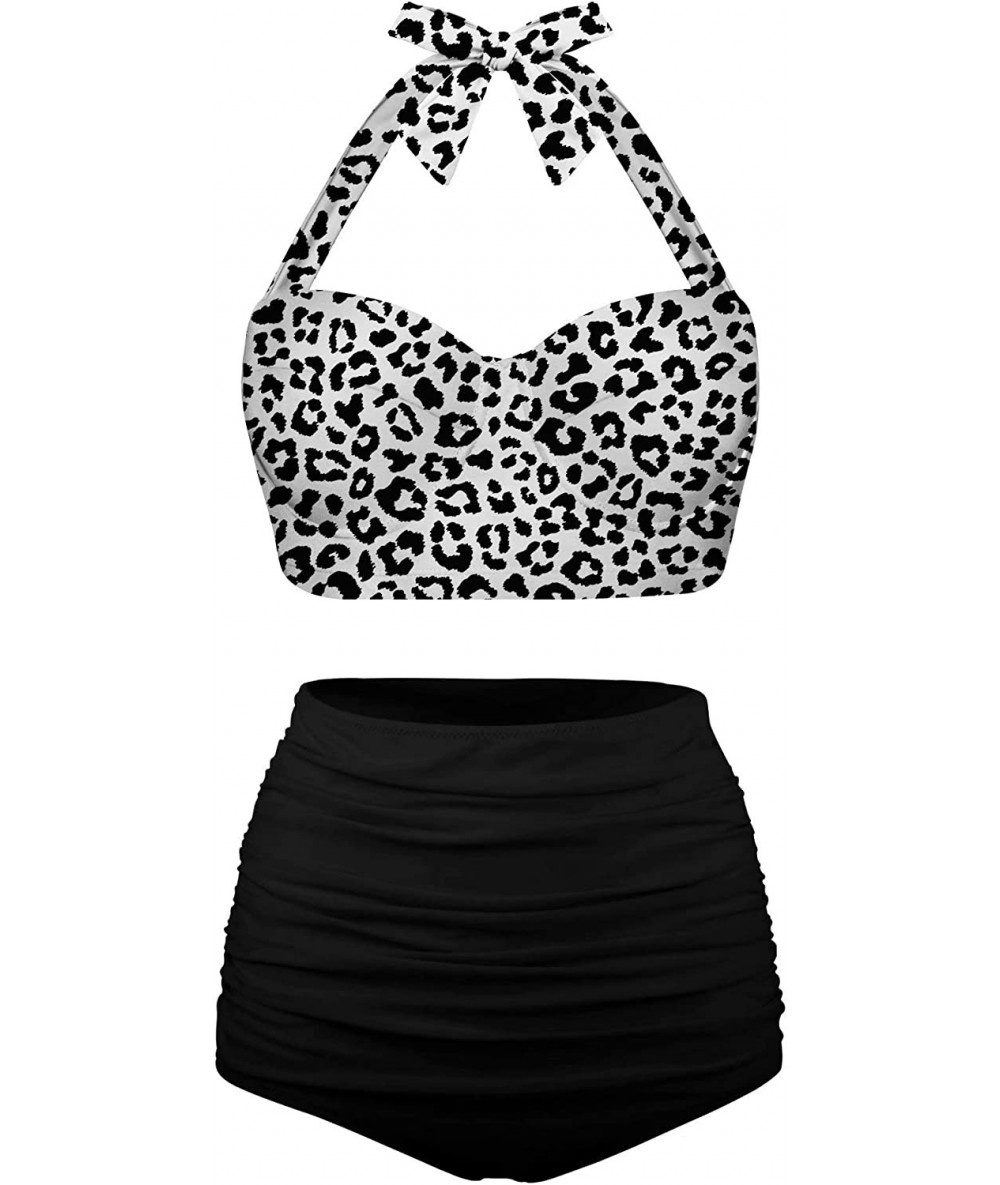 Sets Women Vintage Polka Dot High Waisted Bathing Suits Bikini Set - Z-white+black - CH196536HIT $51.31