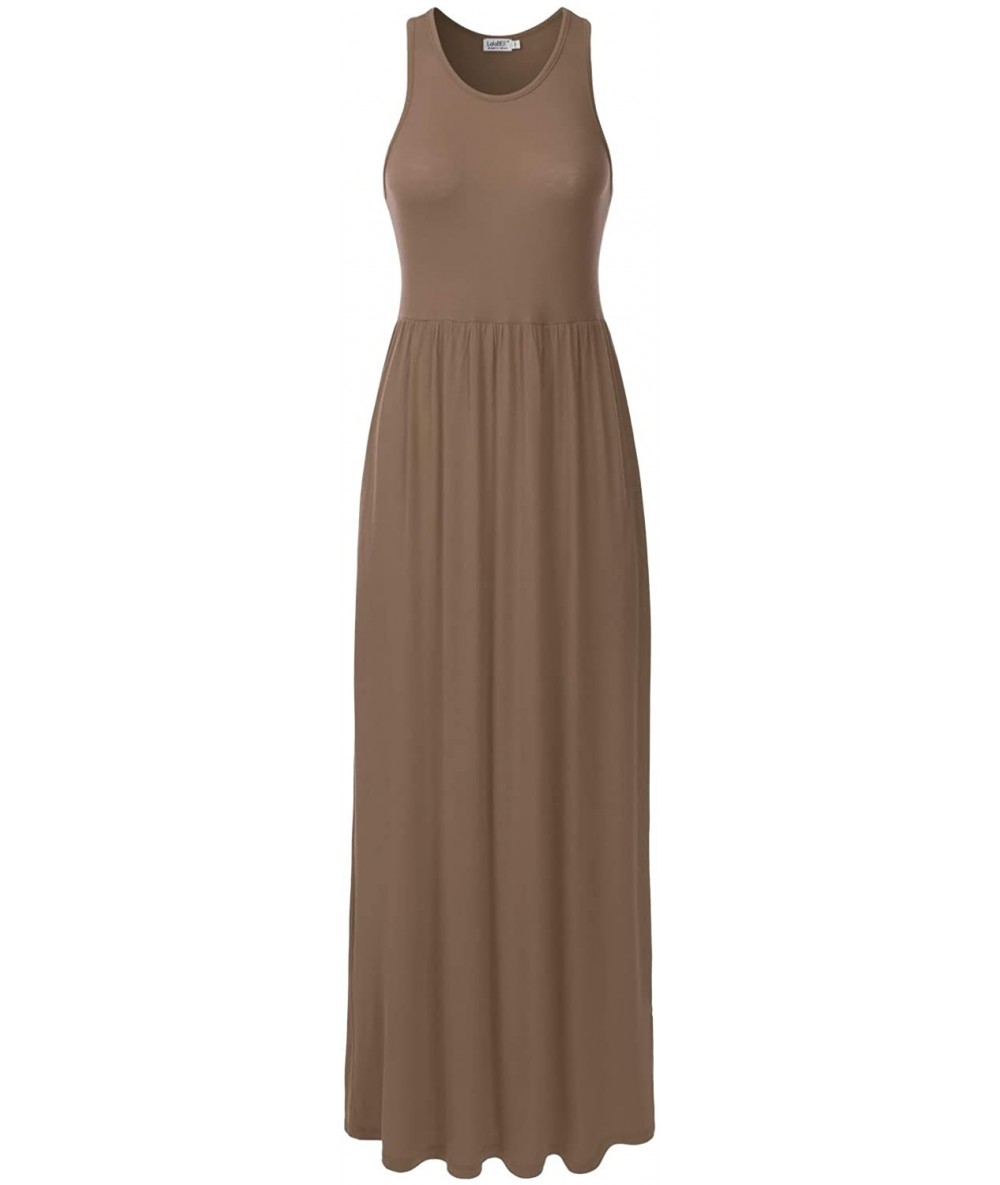 Cover-Ups Women's Sleeveless Racerback Long Maxi Dress with Pockets (XS-XXL) - Dbd002_mocha - C3196XDQU0K $41.21