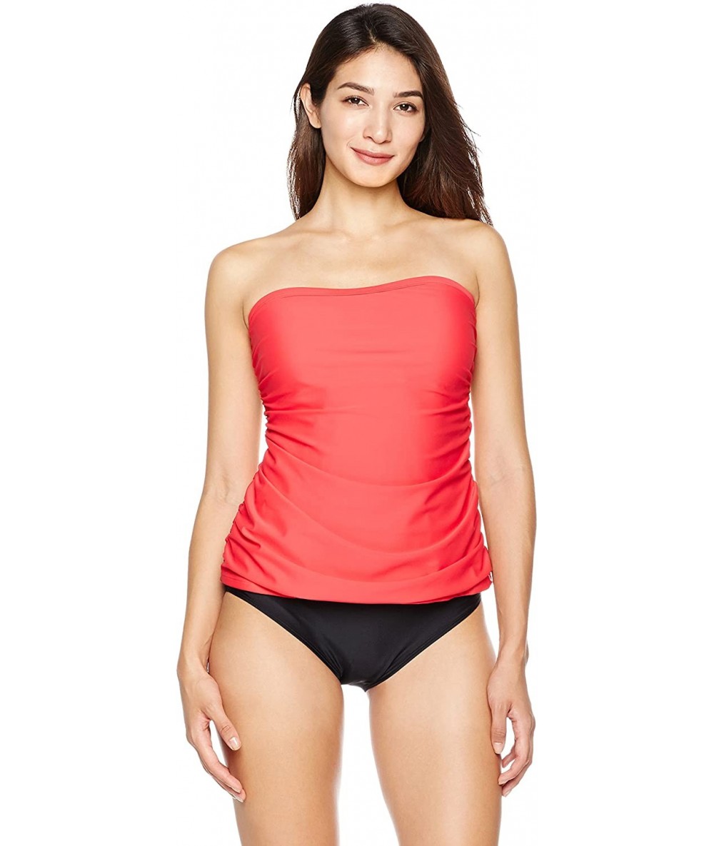 Tankinis Women's Off Shoulder Bandeau Tankini Top Bathing Suit Top Only - Red - C0182GI3GM4 $38.24