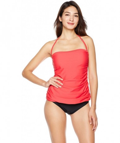 Tankinis Women's Off Shoulder Bandeau Tankini Top Bathing Suit Top Only - Red - C0182GI3GM4 $38.24