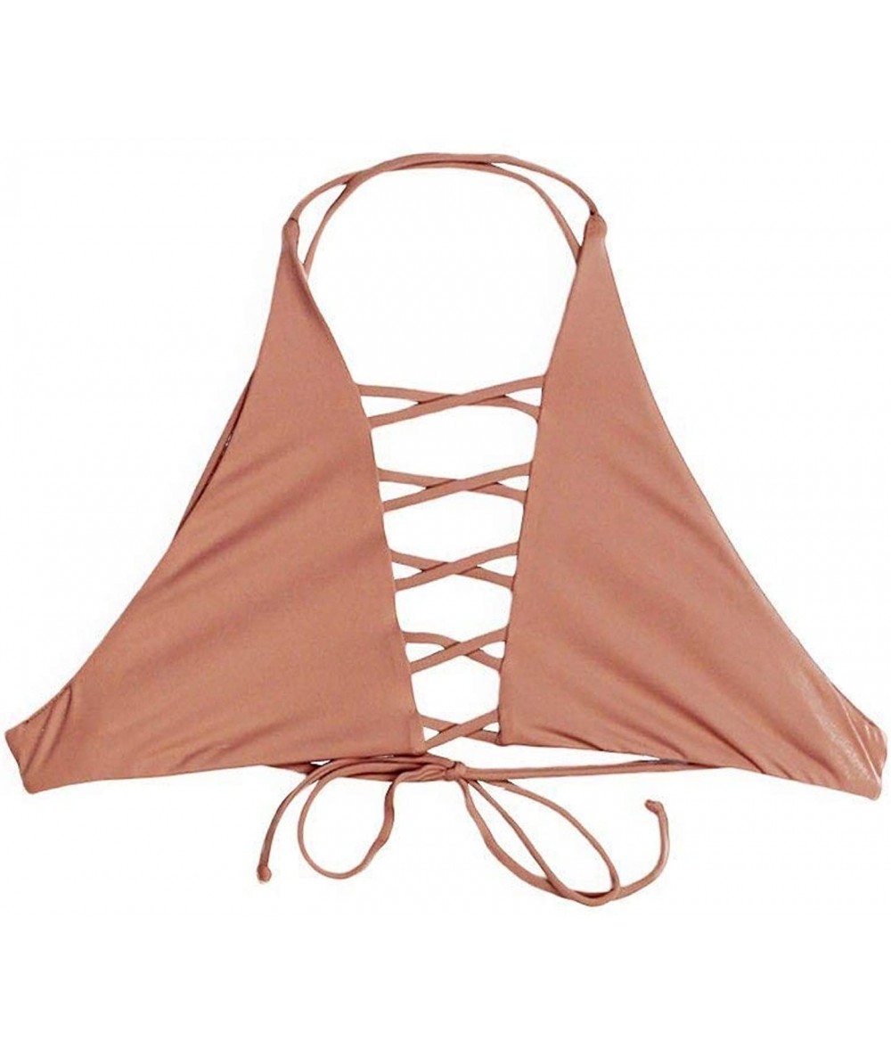 Tops Seamless Caged Cross Back Bikini Top - Cameo - CV18QMM26L6 $43.98