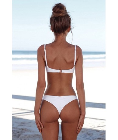 Sets Women Bandeau Bandage Bikini Set Push-Up Brazilian Swimwear Beachwear Swimsuit - White - C1194470KL6 $19.94