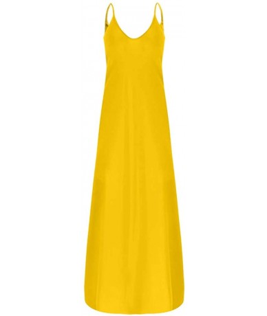 Cover-Ups Women's Plus Size Maxi Long Dresses Casual Summer Sleeveless Boho Loose Beach Party Dress with Pockets - Yellow - C...